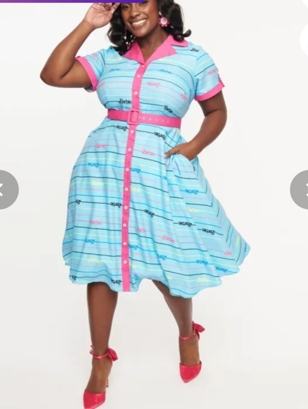 Mattel Striped Midi Shirt  BARBIE Dress with Pink Trim Unique Vintage W/belt